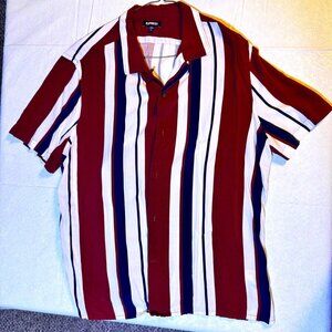 BROWN, BLUE AND WHITE EXPRESS BUTTON-DOWN SHIRT